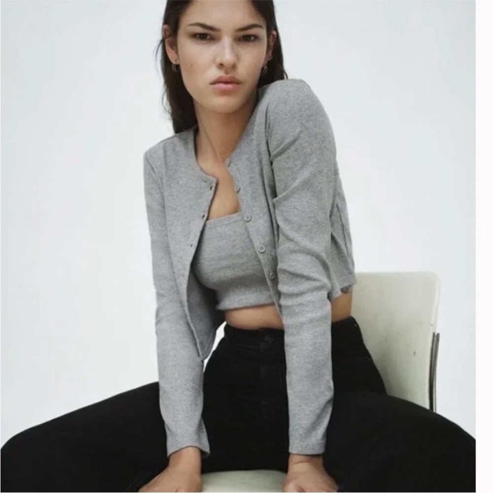 Zara Grey Crop Sweater Tank Sz Medium